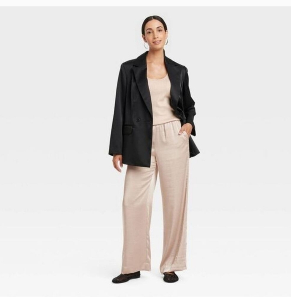 A New Day Satin Wide Leg Pants Medium Champagne M